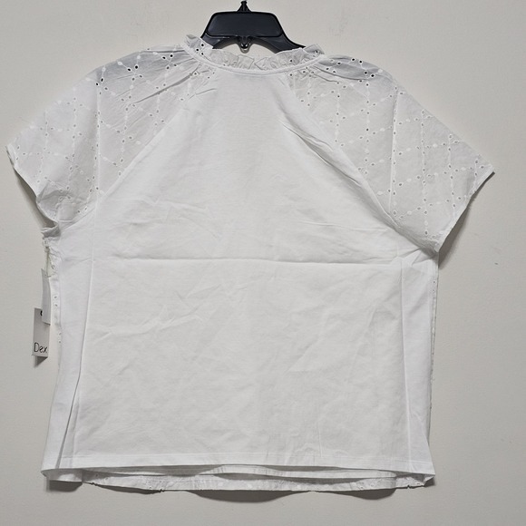 Dex Women Top Blouse White Plus Size X Fit 14/Large Short Sleeves Lace Front 312 - Picture 8 of 9